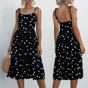 

Women Hight Waist Summer Dot Print Boho Evening Party Beach Long Dress Sundress Women Party Women Dress