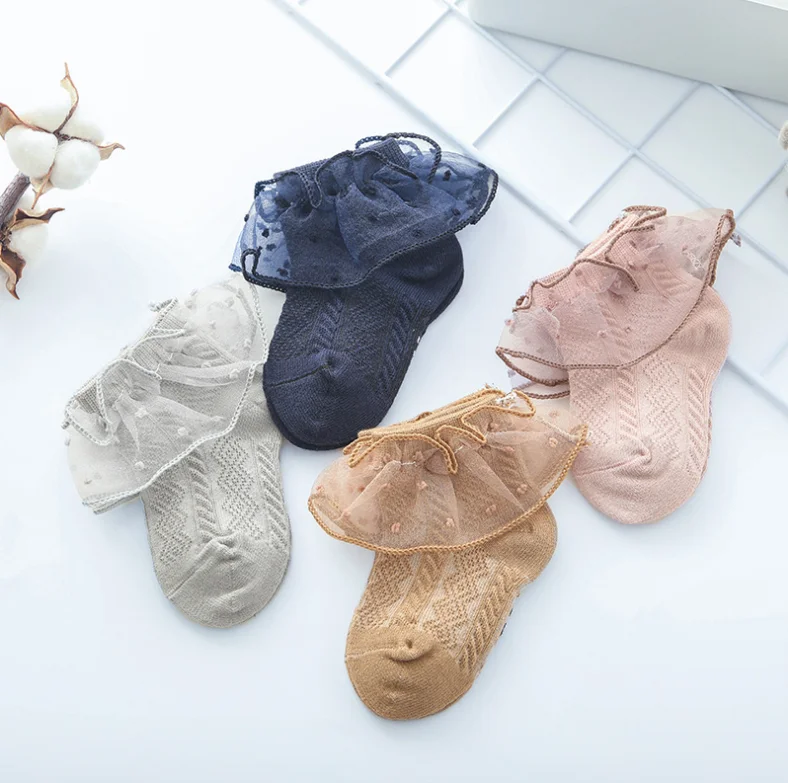 Популярные кружевные носки для новорожденных девочек винтажные кружевные носки с оборками дышащие хлопковые Школьные носки с кружевом От 3 до 12 лет, 4 цвета