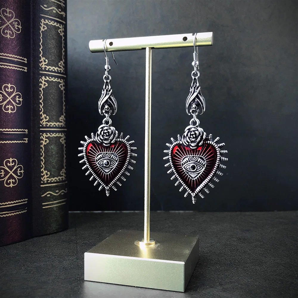 Gothic Earrings Jewelry Occult Hanging Aesthetic Blood-Rose Heart Retro Womens for Oil-Bat