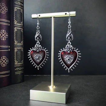 Occult Dark Goth Drop Earring Jewelry Blood Rose Heart Oil Bat Gothic Earrings For Women’s Retro Hanging Long Earings Aesthetic