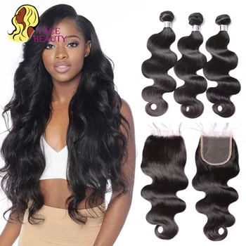 

Facebeauty Body Wave Bundles with Closure Brazilian Hair Weave Remy Natural Color Double Weft Bundles 4x4 Closure with Bundles