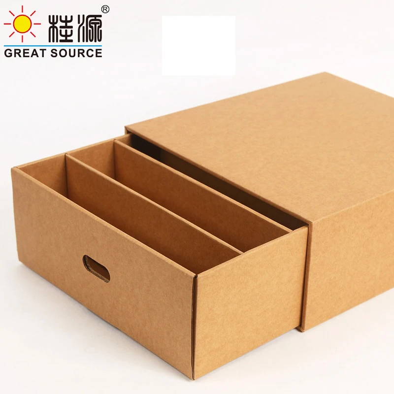 MQQ Foldaway Storage Box Corrugrated Organizer 5 Grids Drawer Single Drawer Kraft Board Storage Box Wit Punch Handle (2PCS)