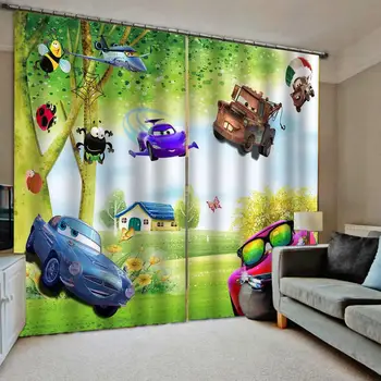 

Custom Cartoon Car Windows Curtains Thin for Living Room Bedroom Decorative Kitchen Curtains for Kids Drapes Treatments Dropship