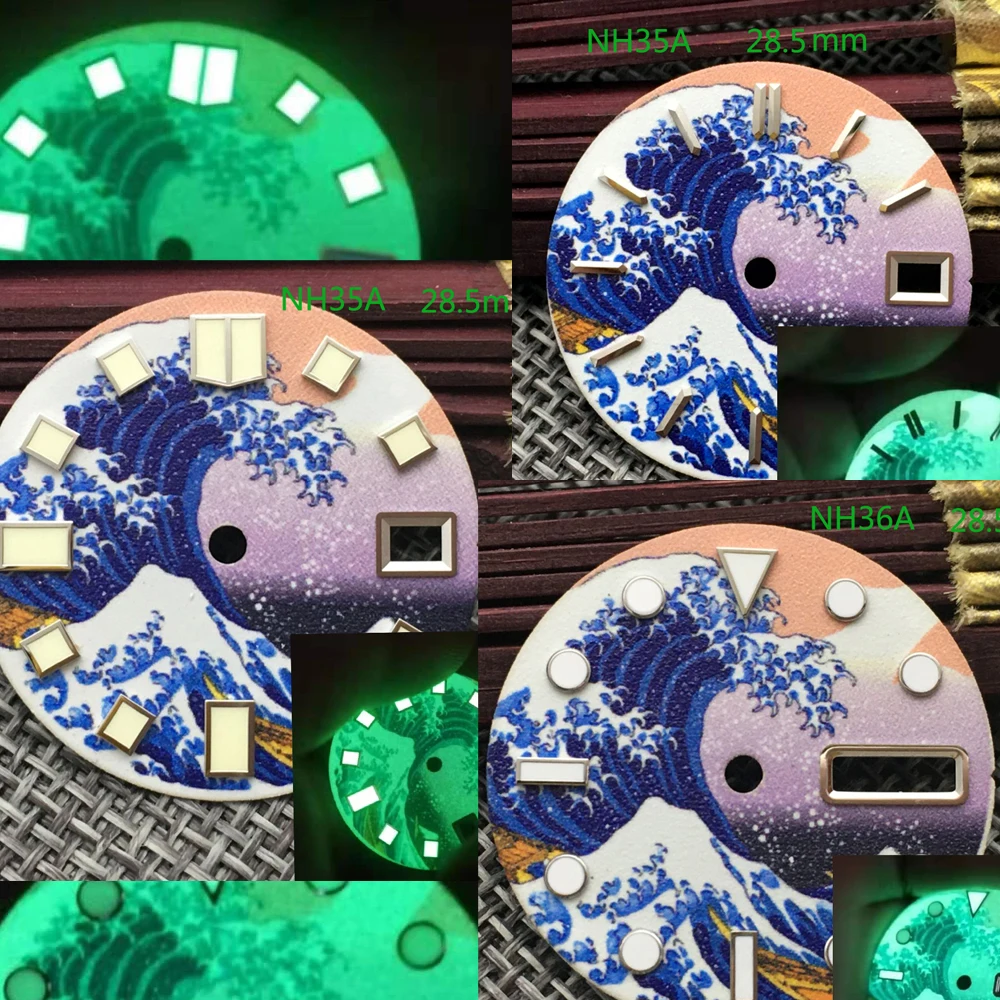 3D printing Kanagawa sea waves full luminous adaptation dial 28.5mm surfing NH35A and NH36A movements | Электроника