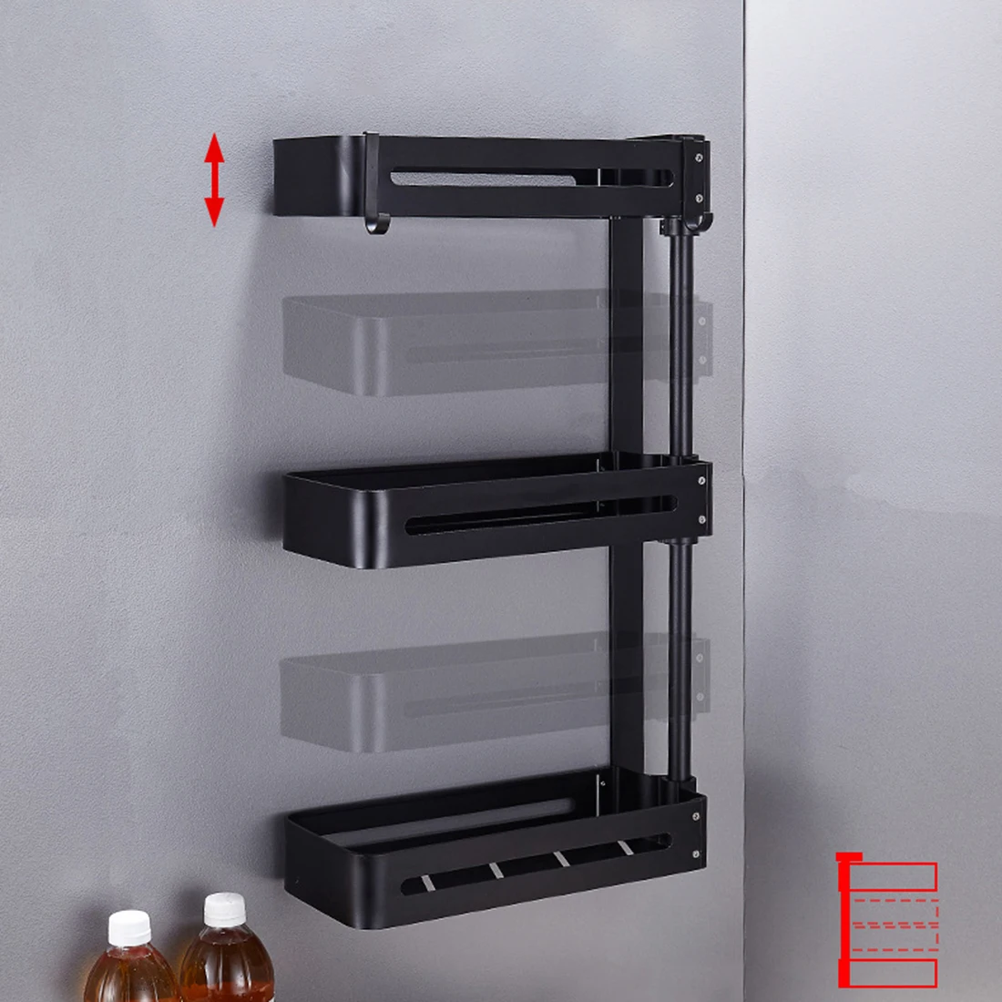Hot 3 Tiers Kitchen Storage Rack Spice Cooker Shelf 180°Rotation Storage Rack Cabinet Organizer Shelves Kitchen Goods- Black