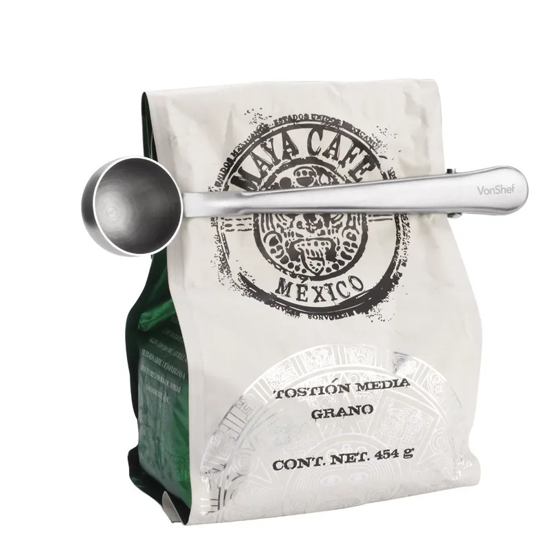 

Stainless Steel Coffee Scoops Measuring Spoon with Sealing Clip Coffee Measuring Milk Powder Seasoning Seasoning Ice Cream Spoon