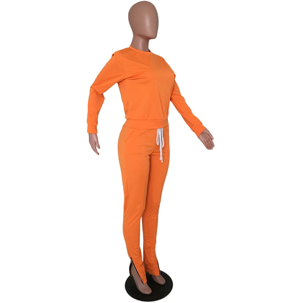 HAOYUAN комплект из двух предметов; Спортивный костюм; осенне-зимняя одежда; топ с длинными рукавами и брюки; спортивные костюмы; комплекты из 2 предметов для женщин; одинаковые комплекты - Цвет: orange