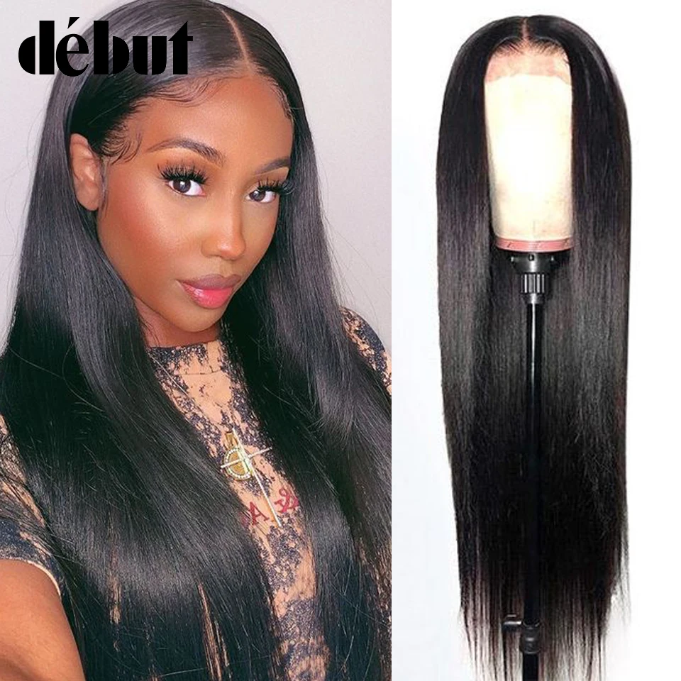 

Debut Straight 4x4 Lace Closure Human Hair Wigs Brazilian Remy Human Hair Wigs For Women Natural Black 30 Inches U Part Lace Wig