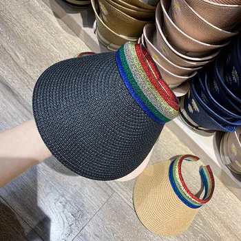 

202003-CW002 Rainbow ribbon without paper straw lady baseball hat women leisure visors cap