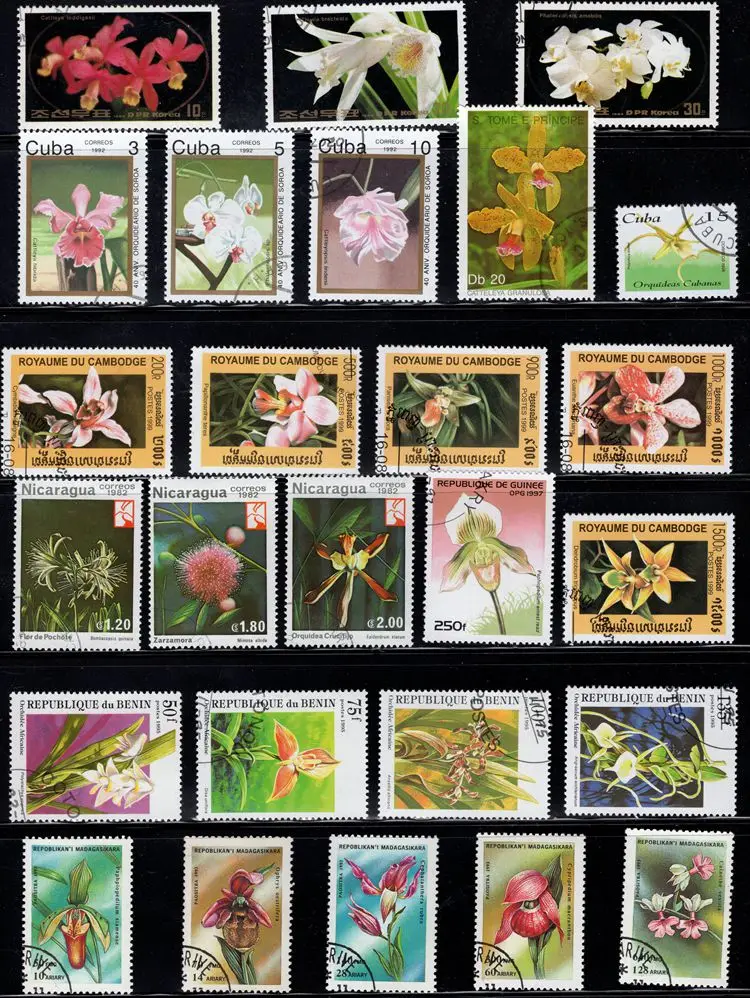 50pcs/lot Orchid Stamp Topic All Different From Many Countries No
