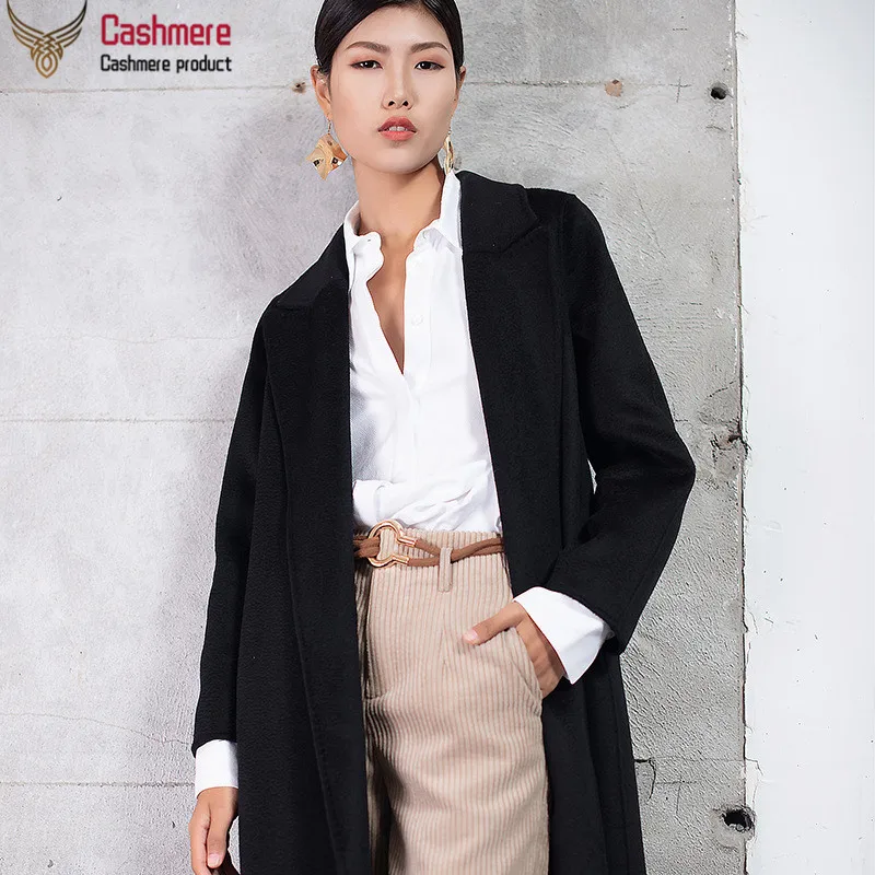 

Autumn Winter High-end water ripple double-sided wool coat female 2019New self-cultivation with long wool coat Female black coat