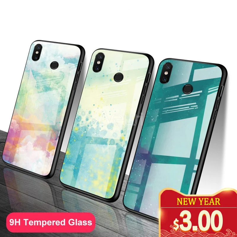 

For Redmi 7 5 Plus K20 S2 Note 4 4X 5 6 7 Pro Colorful Glass Cover Phone Case For mi 8 Lite 9 SE A1 A2 Lite Coque