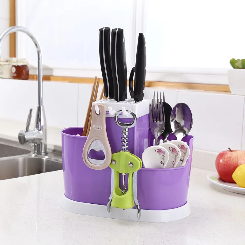 Best Multifunction Plastic Shelving Dish Chopsticks Cutlery Storage Rack Drain Kitchen Knife Holder Strainer Stand Creative Tools