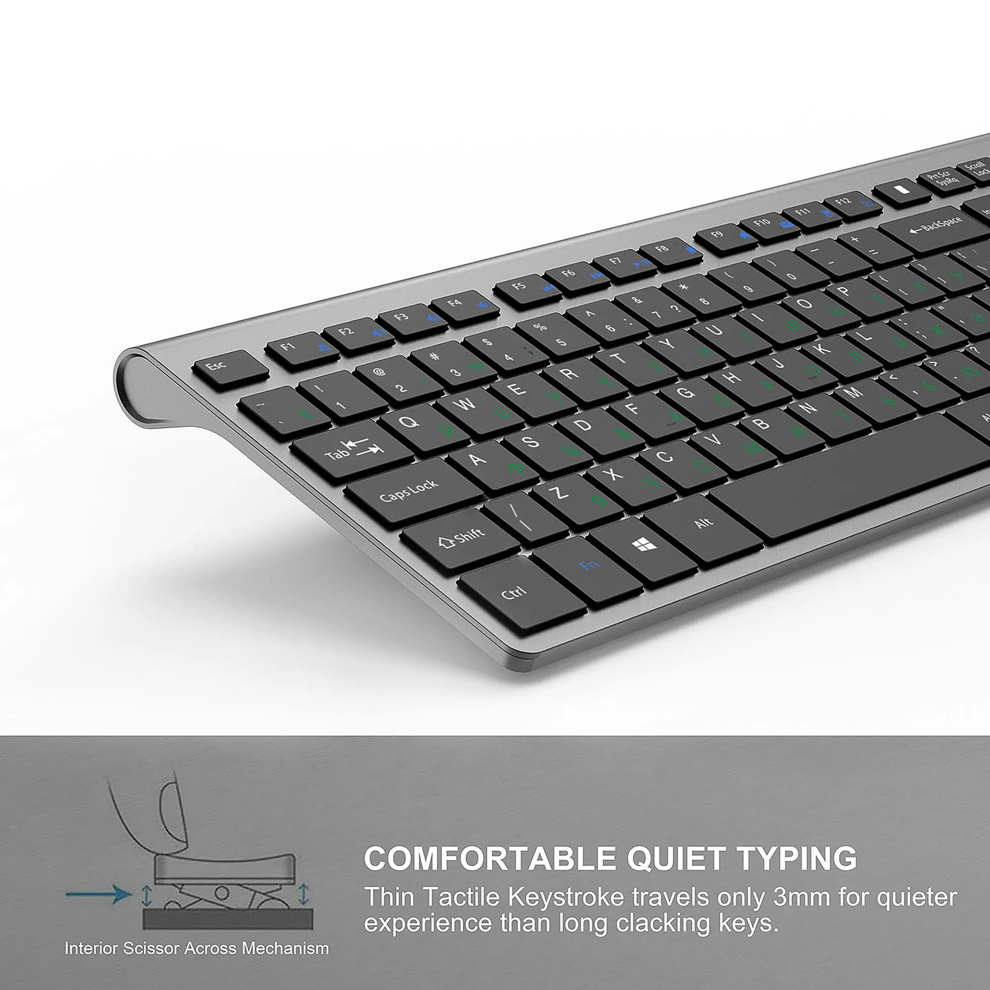 Mouse e Teclado sem Fio Bateria Recarregável Conexão Estável 2.4 Gigahz Tamanho Integral Layout Russo Preto Cinza Prata Branco - Imagem 3