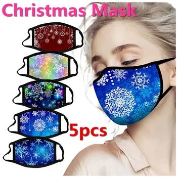 

5pcs Adult Christmas Mask Washable And Reusable Snowflake Print Protection Face Mask Mouth Face Mask mascarilla reutilizable