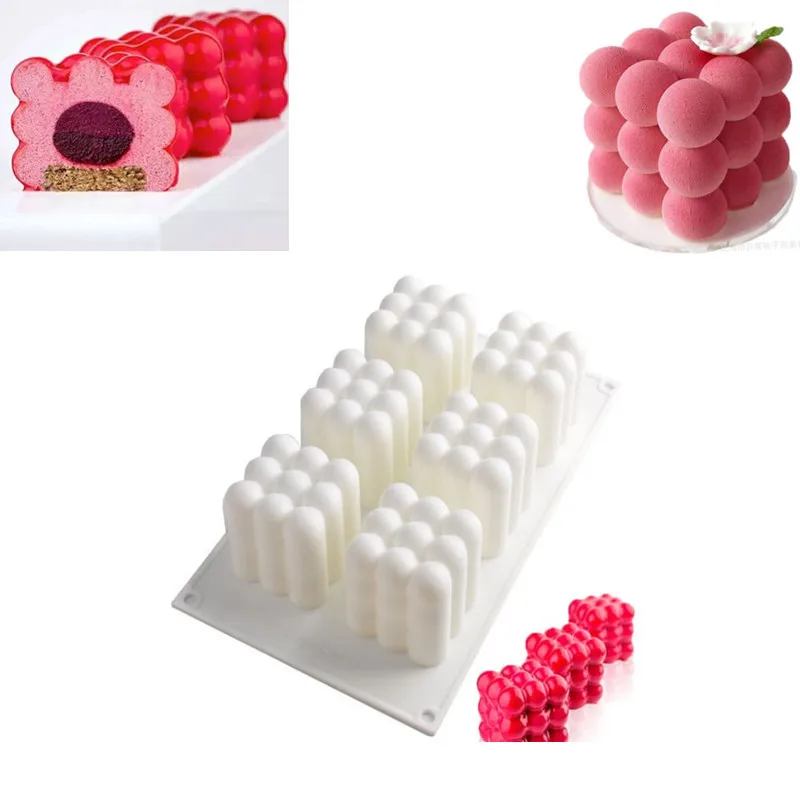 

6 Holes 3D Magic Cube Silicone Cake Mold Baking Dish Tools For Heart Round Cakes Chocolate Brownie Mousse Make Dessert Mould