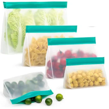 

PEVA Silicone Food Storage Bag Containers Reusable Thick Storage Sealed Bag Ziplock Silicone Bag Leakproof Top Kitchen Organizer