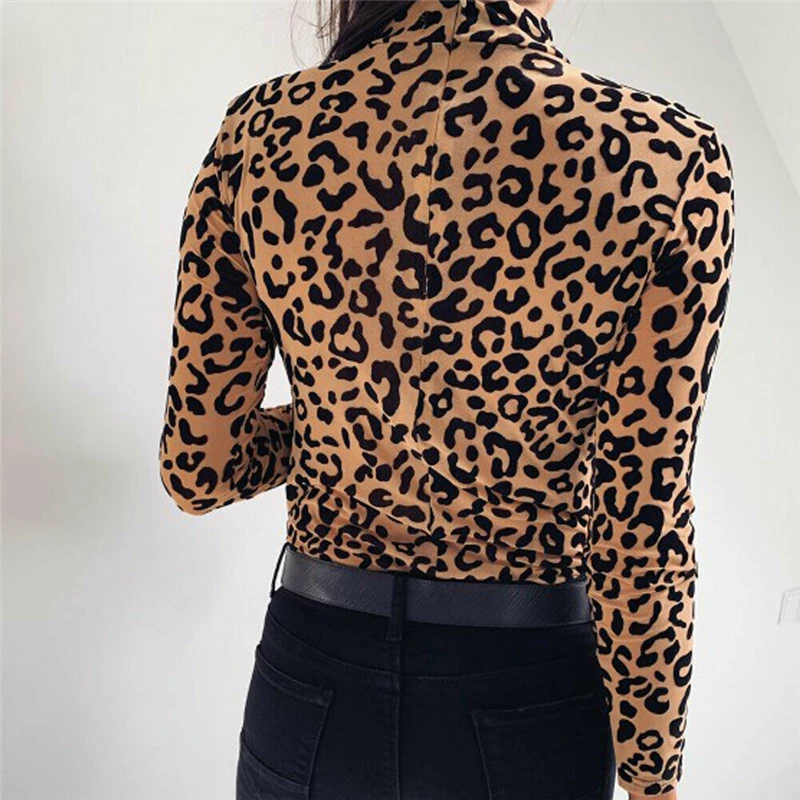 plus size blouses Women Blouses Fashion Leopard Print Turtle Neck Blouse Autumn Long Sleeve Shirts Party Ladies Clothes Womens Blouses And Tops satin blouse