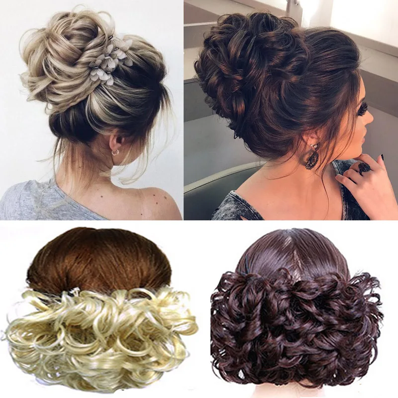 Synthetic Short Curly Chignon Elastic Rubber band Two Plastic Comb Clips in Hair Extensions Hair Bun for Women bridal chignon