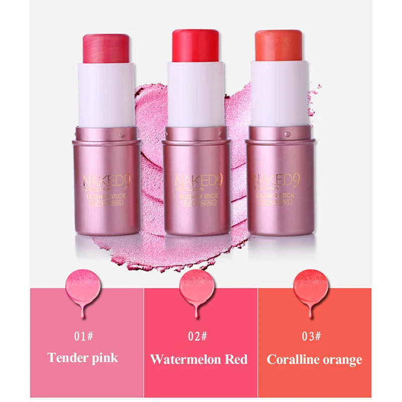 

3 Color Matte Baked Blush Stick Makeup Face Cheek Cream Blusher Sticker Long Lasting Nude Natural Cosmetics