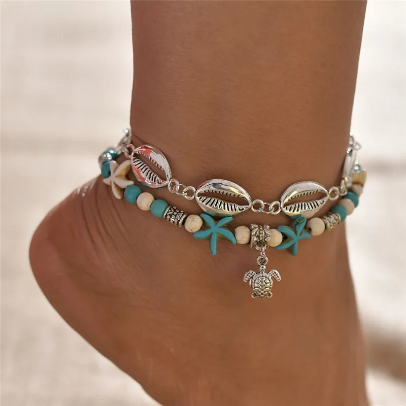 

Vintage Shell Beads Anklets For Women New Multi Layer Anklet Leg Bracelet Bohemian Beach Ankle Chain Jewelry Gift