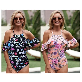 

OFF the Shoulder Ruffle One Piece Swimsuit Bathing Suits Vintage Bather