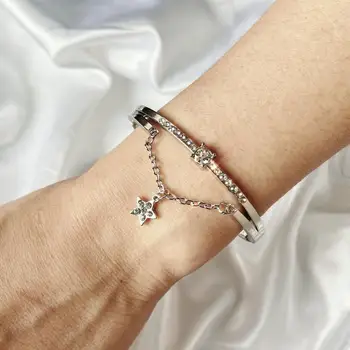 

2020 New Rose Gold Pentagram Crystal Female Bracelet Creative Retro Simple Silver Alloy Bangle