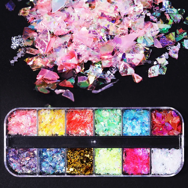 

Nail Flakies Nails Accessories Shell Foil Flakes Holographic Nail Paillette Tips Decoration 3D Nail Art Decorations 12 Colors