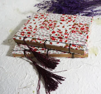 

Vintage hand fabric book Chinese wind pastoral series fabric book small white background red flower school supplies notebook