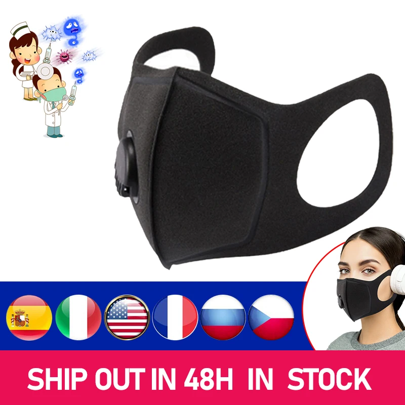 

50Pcs Air Purifying Reusable Face Mask With Breathing valve Carbon Anti-fog masque Anti-Dust Allergy Mask Breathable Respirator