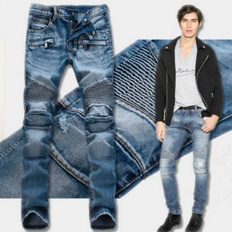 2021 New Fashion Mens Moto Biker Straight Jeans Spring Autumn Punk Streetwear Trouers Casual Denim Designer Pants Size 28-42