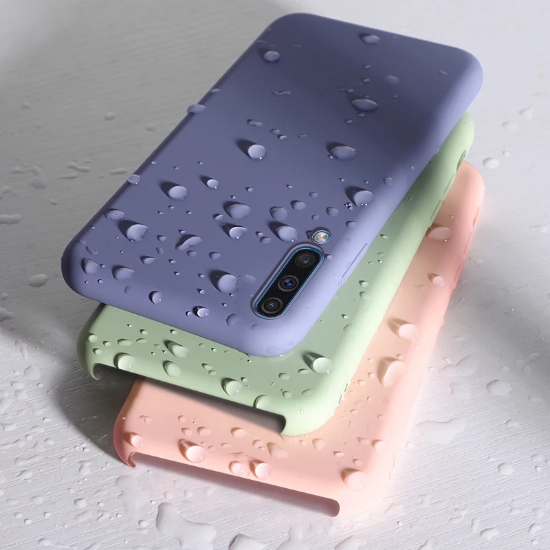 Чехол из жидкого силикона для Samsung Galaxy A50 защитный чехол с подкладкой микрофибры