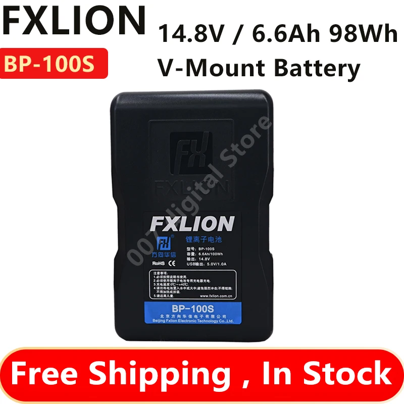 

FXLION BP-100S 14.8V / 98Wh V-Mount Battery USB-A, D-Tap and 2 1Pin Socket. A 5-Level Power Indicator FOR Camera Ligh Battery