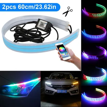 

2X 60CM APP RGB Slim Sequential Flexible LED DRL Turn Signal Strip For Headlight