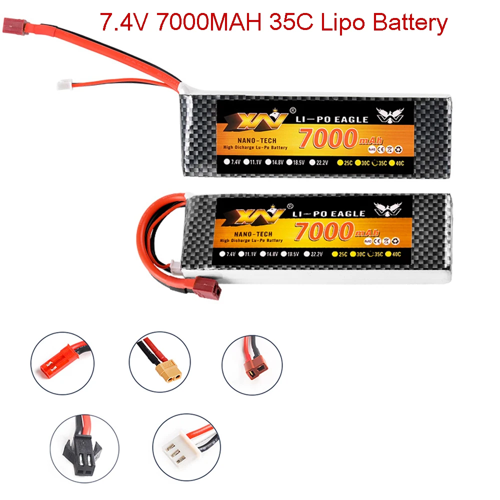 

1Pcs YW 2S2P 7.4V 7000mah 2S 35C Lipo Battery with T/XT60/Tamiya/TRX/XT90 Plug For Traxxas SCX10 Car FPV Airplane Truck RC Parts