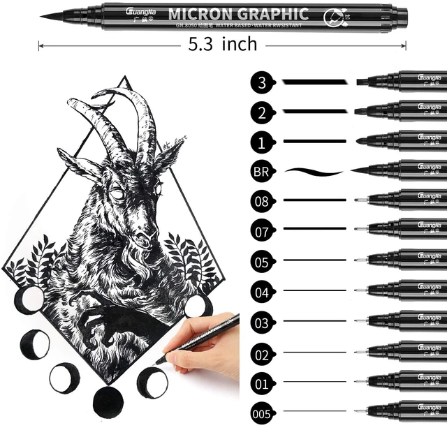 Micro Fineliner Drawing Art Pens: 12 Black Fine Line Waterproof Ink Set Artist S