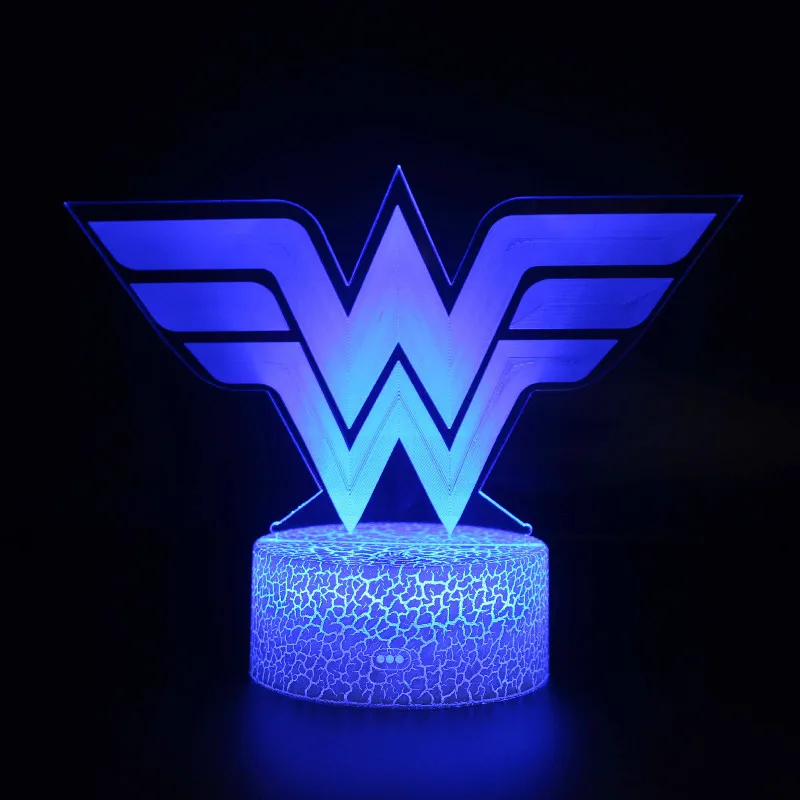 3D светодиодный ночник с логотипом чудо женщины красочная настольная лампа