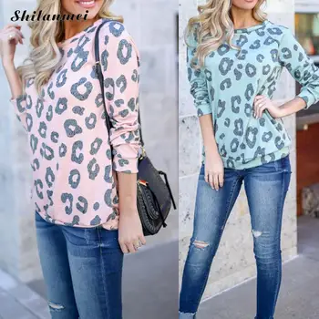 

2019 Autumn Women Leopard Sweatshirt Casual Pullover Spring Ladies Long Sleeve Sweatshirt Hoodies Pink Stitching Streetwear Tops