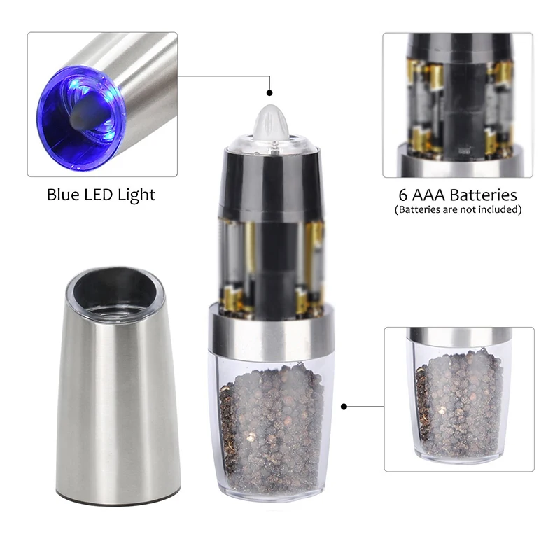 LED Gravity Salt Pepper Grinder Electric Automatic Battery Operated Shaker Tool