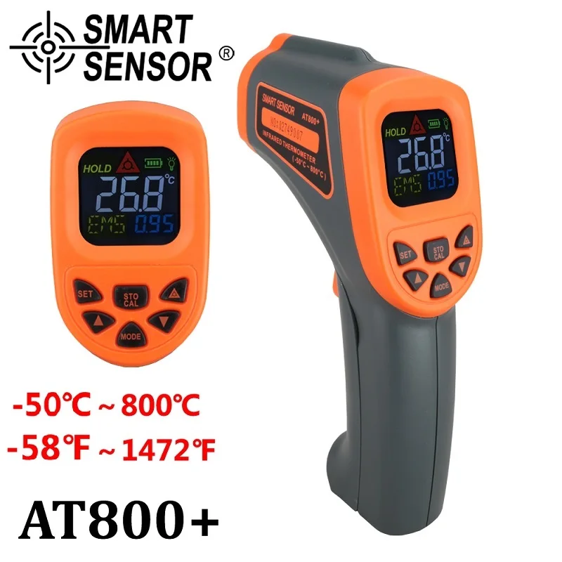 Цифровой инфракрасный термометр-32~ 950 °C Бесконтактный лазерный ИК-температурный пистолет пирометр тестер аквариумная излучательная способность регулируемая - Цвет: AT800A