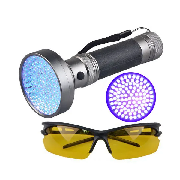 

New Style 100LED Violet Flashlight UV According Scorpion Flashlight Facemask Fluorescent Agent Detection Flashlight Manufacturer