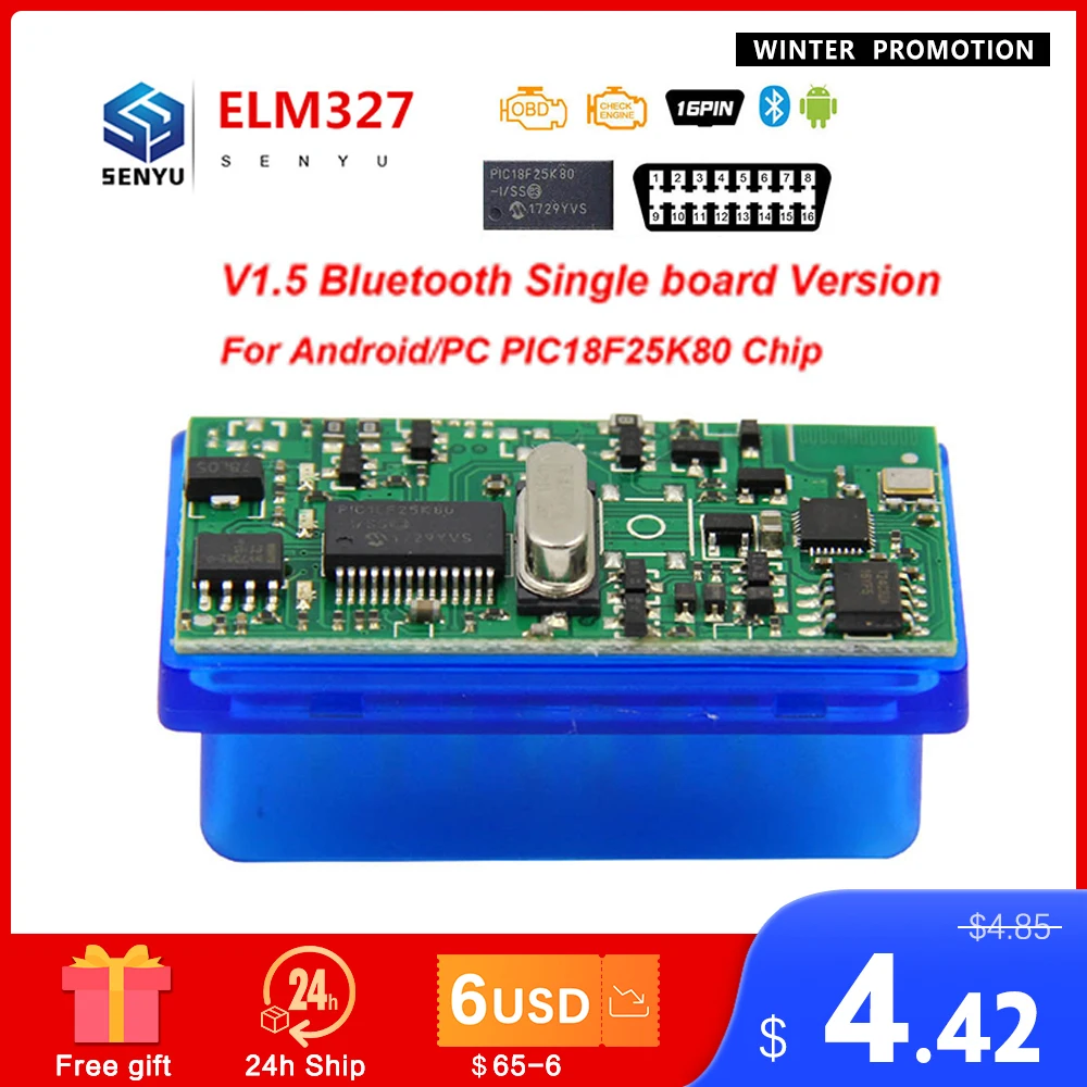 Считыватель кодов ELM 327 V1.5 PIC18F25K80 ELM327 V2.1 для Android OBD 2 Bluetooth сканер OBD2 автомобильный