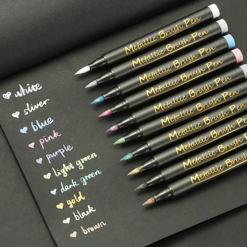Rotuladores metálicos, juego de 10 colores surtidos, pluma de pintura prémium para papel negro, suministros de artesanía de libros para invitados de boda, vidrio