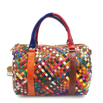 

Genuine Leather Handmade Knitting Colorful Women Handbag with Belt for Shoulder Bag
