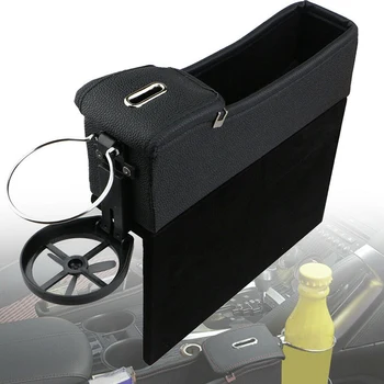 

Black Catch Catcher Box Caddy Car Seat Gap Slit Pocket Storage Organizer Leather