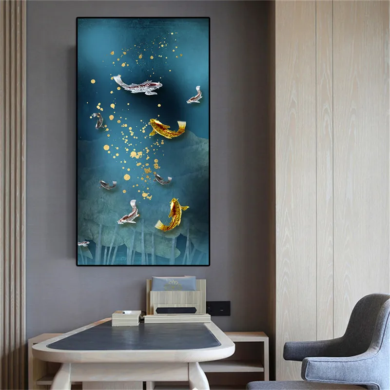 

GOODECOR Chinese style gold fish in water big size waterproof canvas prints modern wall pictures home decor canvas painting