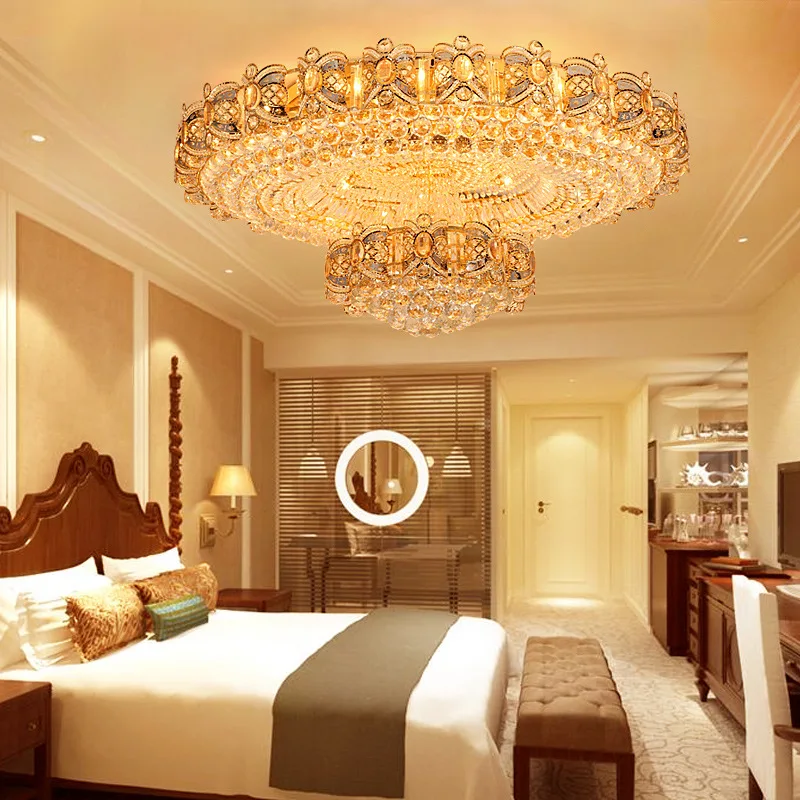 

European Crystal Ceiling Lights Fixture LED Lamps Round Modern Gold Ceiling Light Home Indoor Lighting