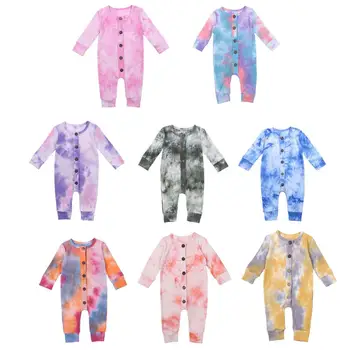 

Fast Shipping 8 Colors Autumn Boys Girls Tie-Dye Rompers Single Breasted Long Sleeve Printed Jumpsuits For 0-24M Baby Boy Girl