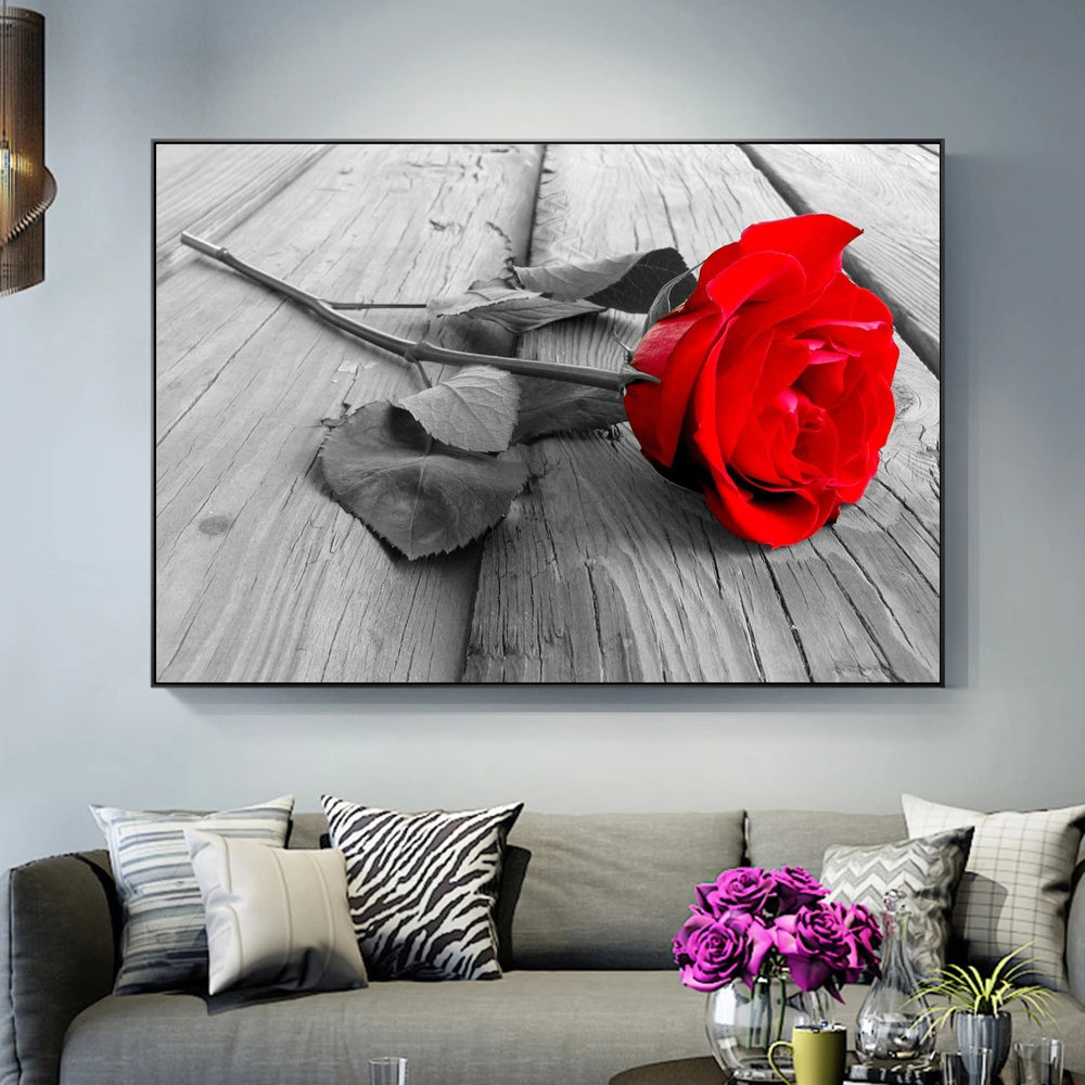 Modern Red Rose Flower Home Decor Canvas Painting Posters And Prints Hd Floral Wall Art Picture For Living Room Decor Cuadros Painting Calligraphy Aliexpress