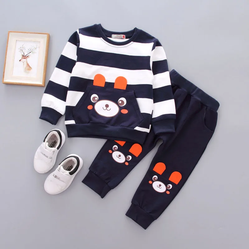

Children's Set New 2020 Autumn Toddler Baby Striped Sweater Trouser Two-Piece Kids Casual Cartoon Bear Sports Suits Fashion 1-3T